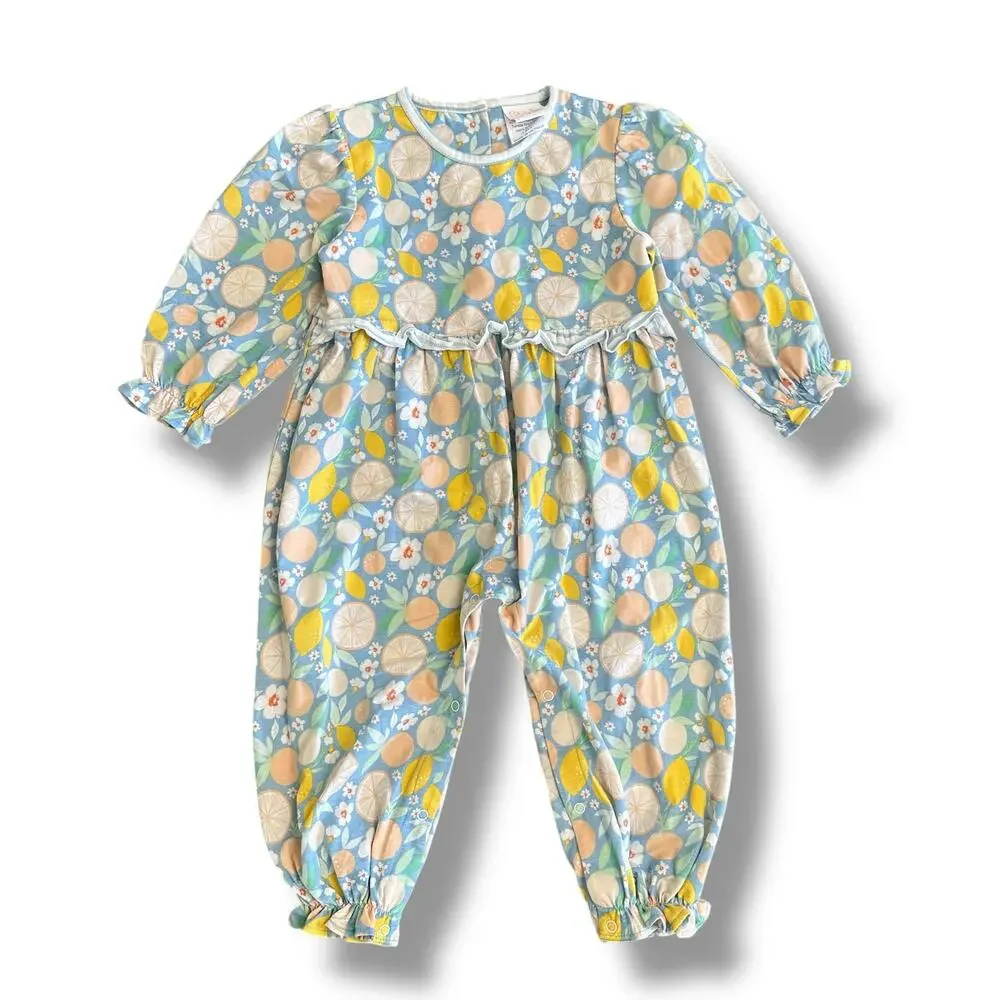 Stitchy Fish nwot Toddler Girl Romper‎ 3T Citrus Fruit Print Cotton One Piece